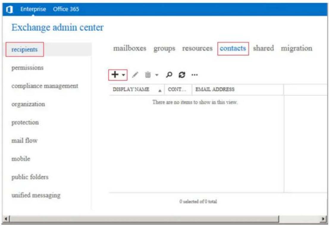 Exchange admin center recipients mailboxes groups resources contacts shared migration permissions compliance management DISPLAY NAME CONT... EMAIL ADDRESS There are no items to show in this view. 0 selected of 0 total