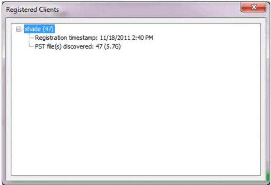 Registered Clients shade (47) - Registration timestamp: 11/18/2011 2:40 PM - PST file(s) discovered: 47 (5.7G)
