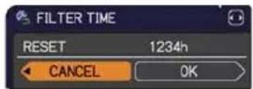 FILTER TIME RESET 1234h CANCEL OK