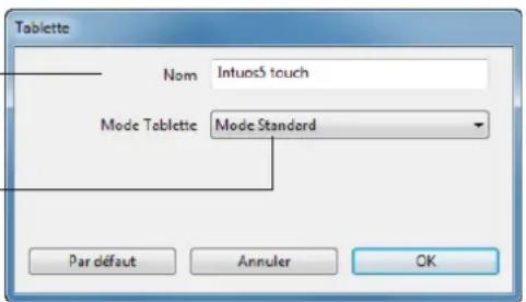 Tablette Nom IntunoS touch Mode Tablette Mode Standard Par défaut Annuler OK