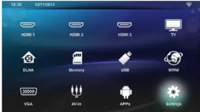 18:20 12/11/2013 HDMI 1 HDMI 2 HDMI 3 TV DLNA Memory USB WWW VGA AV-In APPs Settings