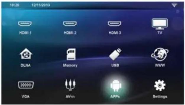 10:20 12/11/2013 HDMI 1 HDMI 2 HDMI 3 TV DLNA Memory USB WWW VGA AV-In APPs Settings