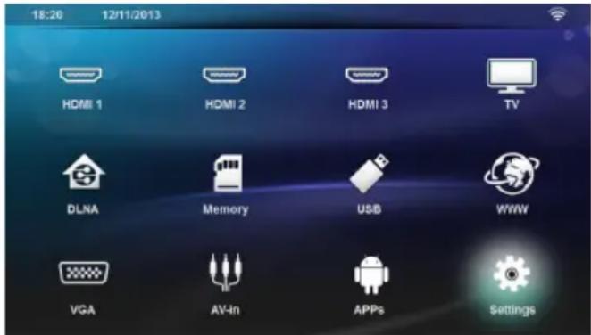 18:20 12/11/2013 HDMI 1 HDMI 2 HDMI 3 TV DLNA Memory USB WWW VGA AV-In APPs Settings
