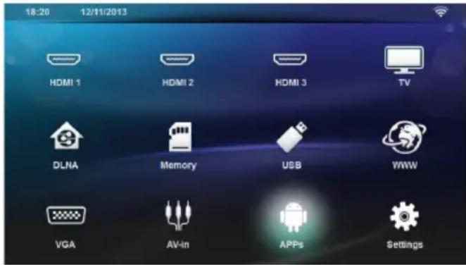 18:20 12/11/2013 HDMI 1 HDMI 2 HDMI 3 TV DLNA Memory USB WWW VGA AV-in APPs Settings