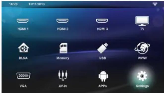 18:20 12/11/2013 HDMI 1 HDMI 2 HDMI 3 TV DLNA Memory USB WWW VGA AV-In APPs Settings