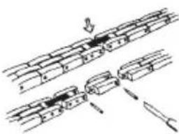 Technical diagram showing mechanical assembly or assembly process with labeled components and directional arrows