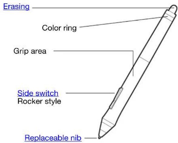 Erasing Color ring Grip area Side switch Rocker style Replaceable nib