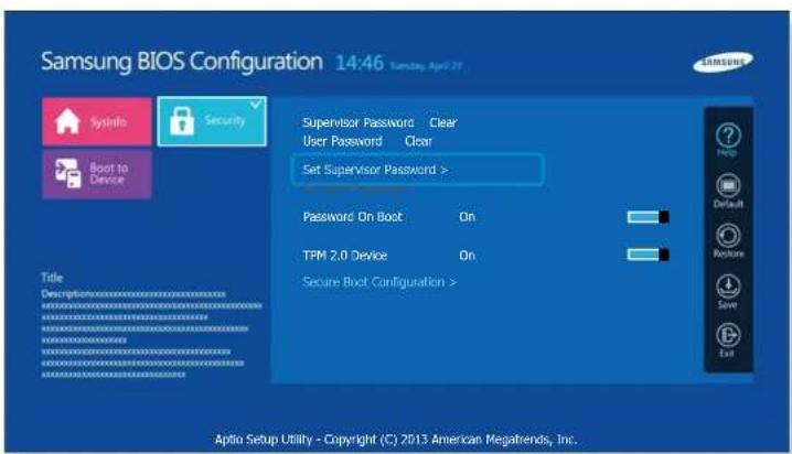 SAMSUNG ATIV Tab XE3000TC - Définition d'un mot de passe superviseur - 1