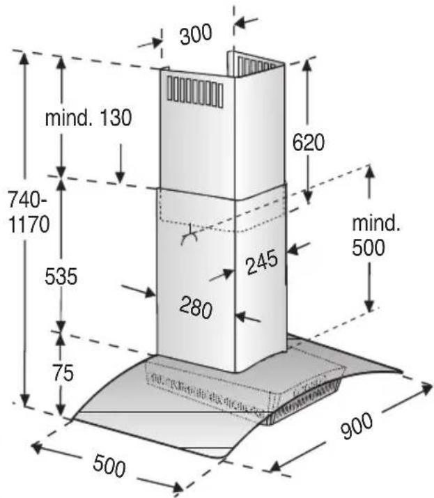 mind. 130 740- 1170 535 280 245 620 mind. 500 900 500