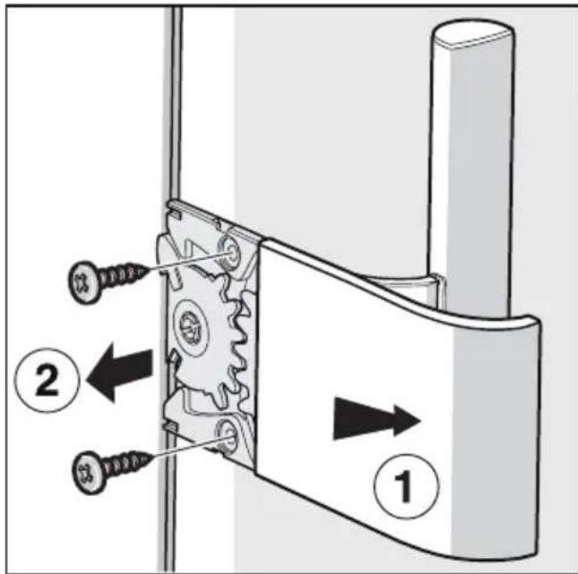 Technical diagram showing mechanical assembly with labeled parts and directional arrows indicating movement or force