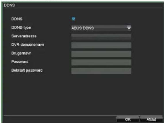 DDNS DDNS DDNS-type ASUS DDNS Serveradresse DVR-domænenavn Brugernavn Password Bekraft password OK Afstut