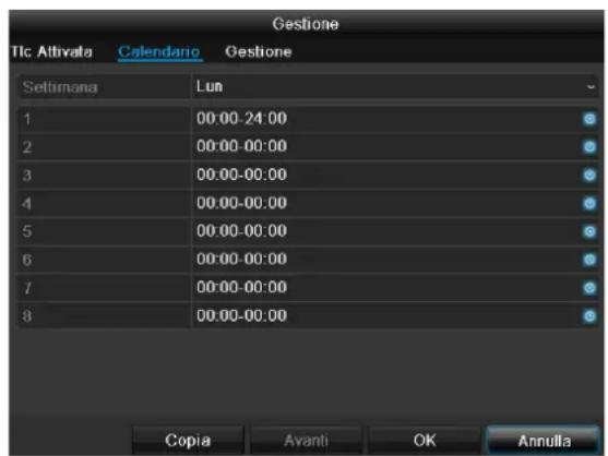 Gestione Tlc Attivata Calendario Gestione Settimana Lun 1 00:00-24:00 2 00:00-00:00 3 00:00-00:00 4 00:00-00:00 5 00:00-00:00 6 00:00-00:00 7 00:00-00:00 8 00:00-00:00 Copia Avanti OK Annulla