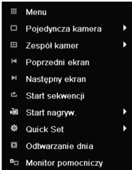 Menu Pojedyncza kamera Zespół kamer Poprzedni ekran Następny ekran Start sekwencji Start nagryw. Quick Set Odtwarzanie dnia Monitor pomocniczy