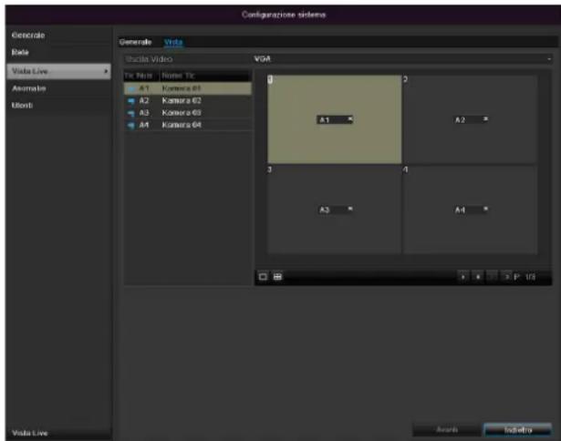 Configurazione sistema Generale Rata Vista Live Automato Umbi Generale Vista Umbia Video VGA Tie Name Name Tc: A1 Kamura 61 A2 Kamura 62 A3 Kamura 63 A4 Kamura 64 0 1 2 3 4 5 6 7 8 9 10 11 12 13 14 15 16 17 18 19 20 21 22 23 24 25 26 27 28 29 30 31 32 33 34 35 36 37 38 39 40 41 42 43 44 45 46 47 48 49 50 51 52 53 54 55 56 57 58 59 60 61 62 63 64 65 66 67 68 69 70 71 72 73 74 75 76 77 78 79 80 81 82 83 84 85 86 87 88 89 90 91 92 93 94 95 96 97 98 99 100