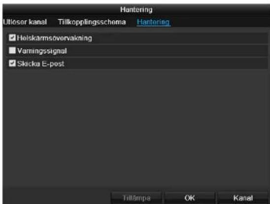 Hantering Ullesor kanal Tillkopplingsschema Hantering Helskarmsovervakning Varningssignal Skicka E-post Tillampe OK Kanal