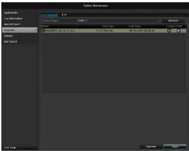 System Maintenance System Info Log Information HKEYX SPORT Upgrade Default Not Default Out Uplate FTP Device Name: USB1.5 Name: Soft Type 104 Data Free30001_at_13_8_dsc 21.07/62 File 18-10-2012.05.30-48 Upgrade Box3
