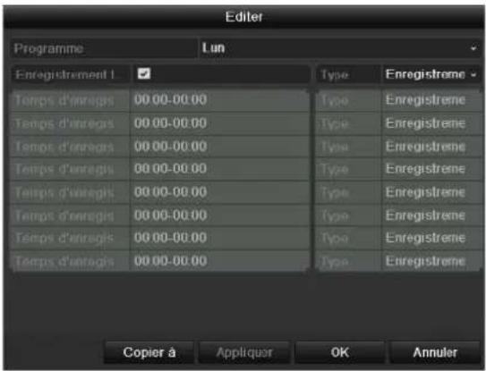 Editor Programme Lun Enregistrement 1 Temps d'enregis 00:00-00:00 Temps d'enregis 00:00-00:00 Temps d'enregis 00:00-00:00 Temps d'enregis 00:00-00:00 Temps d'enregis 00:00-00:00 Temps d'enregis 00:00-00:00 Temps d'enregis 00:00-00:00 Temps d'enregis 00:00-00:00 Temps d'enregis 00:00-00:00 Temps d'enregis 00:00-00:00 Copy à Appliquer OK Annuler