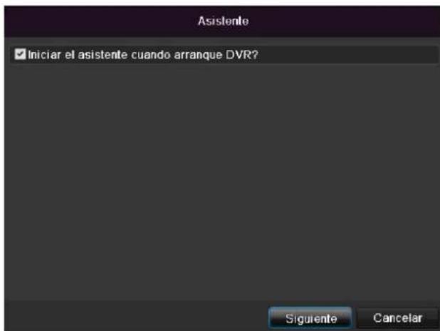 Asistente ✓ Iniciar el asistente cuando arranque DVR? Siguiente Cancelar