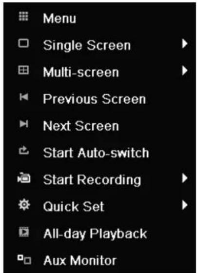 Menu Single Screen Multi-screen Previous Screen Next Screen Start Auto-switch Start Recording Quick Set All-day Playback Aux Monitor