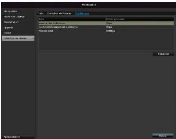 Maintenance Info sistema Recherche Journal ImportExport Logcode Default Default de Revenues Traffic Detection do Réseau Use Revenues Type Blend passante Aparations à distance Steps L'actions/changements à distance Steps Pulsida total STMbps Addresser Approche Directe Next