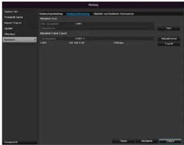 Wertung System Info Protocol Package Import / Export Update Standard Netwirksat Netwirksat Netwirksat Text Netwirksat Netwirksat Netwirksat Paste Export Options LAN1 USB1.1 LAN1 132.168.9.26 128Kbps Test Akquisitionen Export Umschrift Status Network Finish