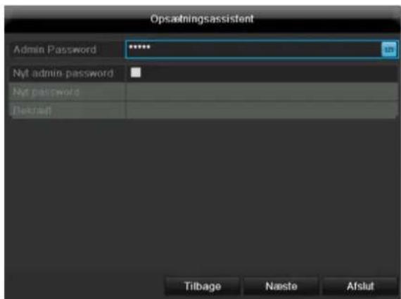 Opselningsassistent Admin Password ****** Nyt admin password * Nyt password Dietralf Tilbage Næste Afslut
