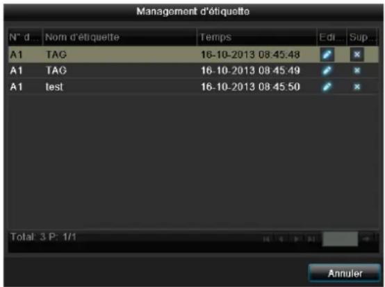 Management d'étiquette N° d... Norm d'étiquette Temps Edit Sup A1 TAG 16-10-2013 08:45:48 A1 TAG 16-10-2013 08:45:49 A1 test 16-10-2013 08:45:50 Total: 3 P: 1/1 Annuler