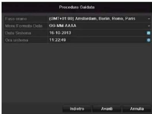 Procedura Guide Fuso orano (GMT+01:00) Amsterdam, Berlin, Rome, Paris Menu Formato Data GG-MM-AAAA Data Sistema 16-10-2013 Ora sistema 11:22:49 Indietro Avant Annulla