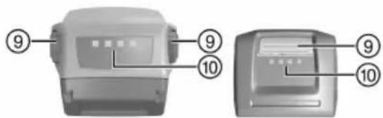 Diagram showing two views of a printer with numbered labels pointing to different components.