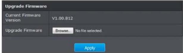 Upgrade Firmware Current Firmware Version V1.00.812 Upgrade Firmware Browse No file selected Apply