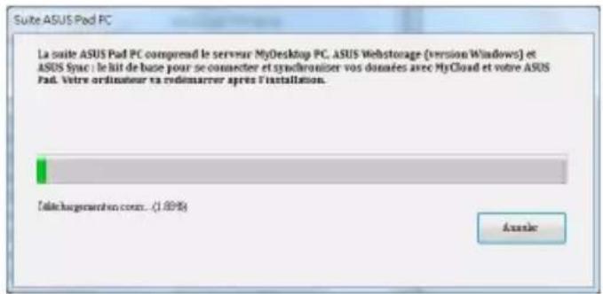 Suite ASUS Pad PC La suite ASUS Pad PC comprend le server MyDesktop PC, ASUS Webstorage (version Windows) et ASUS Sync : le kit de base pour se connecter et synchroniser vos données avec MyCloud et votre ASUS Pad. Votre ordinateur ta redimarrer après l'installation. Date: August 2016 (1.89%)