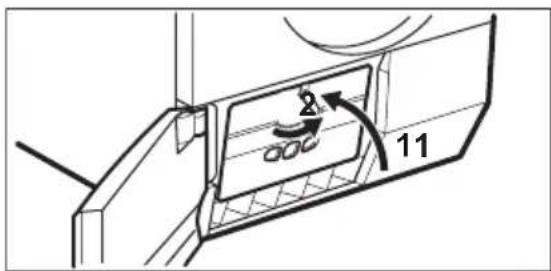Technical diagram showing a mechanical component with labeled parts and directional arrows indicating motion or movement.