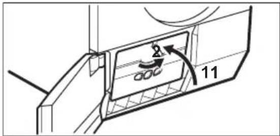 Technical diagram showing a mechanical component with labeled parts and directional arrows indicating motion or movement.