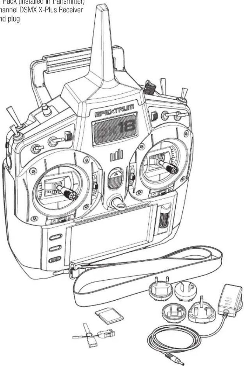 Pack (Installed in transmitter) channel DSMX X-Plus Receiver and plug SPEKTRU1 PM18