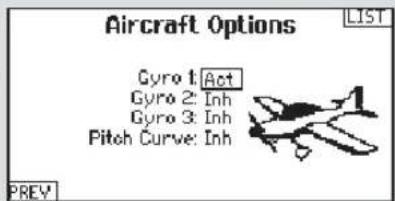 Aircraft Options Gyro 1: Act Gyro 2: Inh Gyro 3: Inh Pitch Curve: Inh PREV LIST