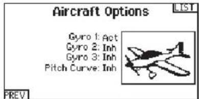 Aircraft Options Gyro 1: Act Gyro 2: Inh Gyro 3: Inh Pitch Curve: Inh PREV LIST