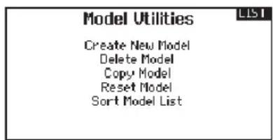 Model Utilities Create New Model Delete Model Copy Model Reset Model Sort Model List