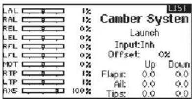 LAL RAL REL REL RFL LFL MOT RIP LIP AXS 100% 1% 0% 0% 0% 0% 0% Launch Input:Inh Offset 0% Up Down Flaps: 0.0 0.0 Ail: 0.0 0.0 Tips: 0.0 0.0