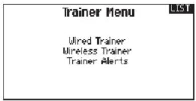 Trainer Menu Wired Trainer Wireless Trainer Trainer Alerts