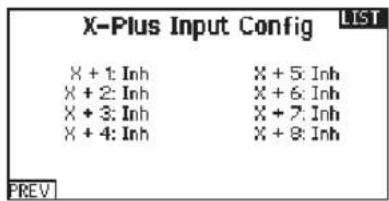 X-Plus Input Config LIST X + 1: Inh X + 5: Inh X + 2: Inh X + 6: Inh X + 3: Inh X + 7: Inh X + 4: Inh X + 8: Inh PREV