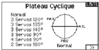 Plateau Cyclique Liste Normal 3 Servos 120° 3 Servos 135° 3 Servos 140° 3 Servos 90° 4 Servos 90° 2 Servos 180° PRO Normal