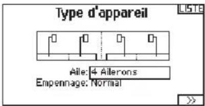 Type d'appareil Aile: 4 Ailerons Empennage: Normal