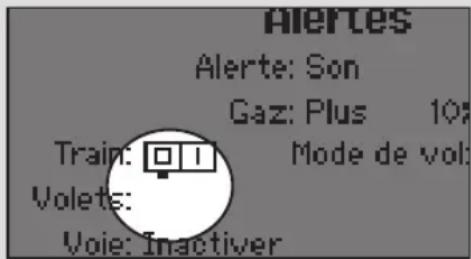 Alertes Alerte: Son Gaz: Plus 10% Train: Mode de vol Volets: Voie: Inactiver