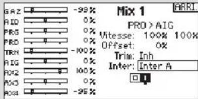 GAZ -99% AID 0% PRG 0% PRO 0% TRN -100% AIG 0% RX2 100% AX3 0% RX4 -95% Mix 1 PRO > AIG Mitesse: 100% 100% Offset: 0% Trim: Inh Inter: Inter A