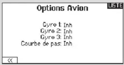 Options Avion Gyro 1: Inh Gyro 2: Inh Gyro 3: Inh Courbe de pas: Inh