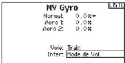 MV Gyro Normal: 0.0%+ Aero 1: 0.0% Aero 2: 0.0% Voie: Train Inter: Mode de Vol