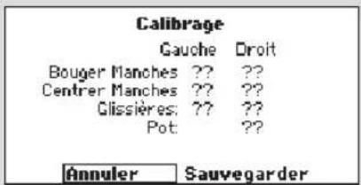 Calibrage Gauche Droit Bouger Manches ?? ??? Centrer Manches ?? ??? Glissières: ?? ??? Pot: ??? Annuler Sauvegarder