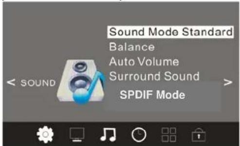 Sound Mode Standard Balance Auto Volume Surround Sound SPDIF Mode