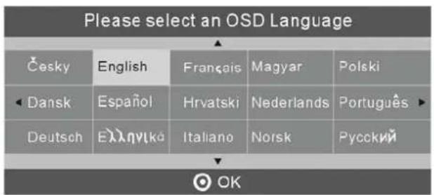 Please select an OSD Language Česky English Français Magyar Polski ◄ Dansk Espanõl Hrvatski Nederlands Português ► Deutsch Eλληνικά Italiano Norsk Rysckii OK