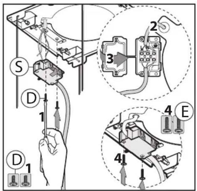 Diagram showing electrical wiring connections with labeled components and numbered parts, likely illustrating a power or circuit setup.